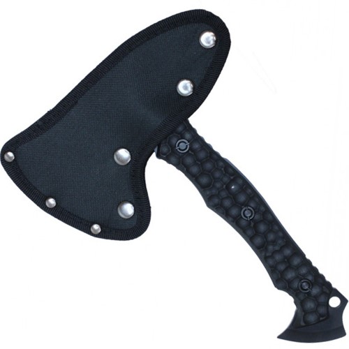 Unleash power with the Neptune Skull Crusher Axe, 9.75 inches of bold black design, complete with a sheath. Elevate your collection with this versatile and striking tool.