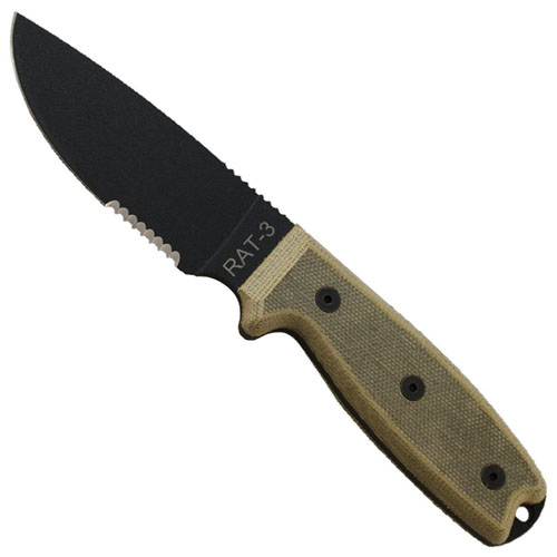 RAT 3 Serrated Green Fixed Blade Knife